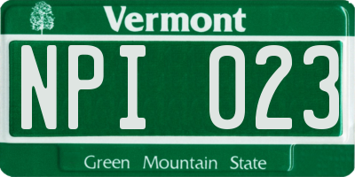 VT license plate NPI023