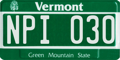 VT license plate NPI030