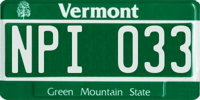 VT license plate NPI033