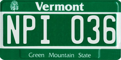 VT license plate NPI036