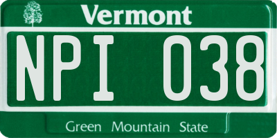VT license plate NPI038