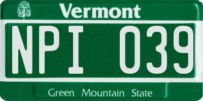 VT license plate NPI039