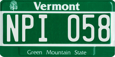 VT license plate NPI058