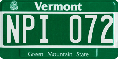 VT license plate NPI072
