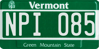 VT license plate NPI085