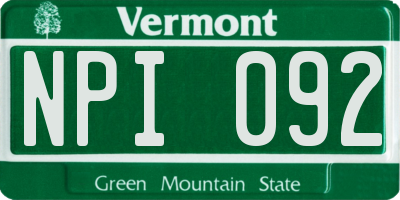 VT license plate NPI092