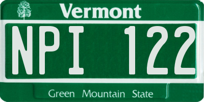 VT license plate NPI122