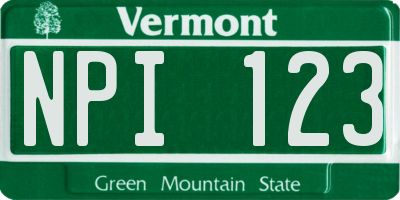 VT license plate NPI123