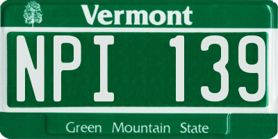VT license plate NPI139