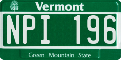VT license plate NPI196