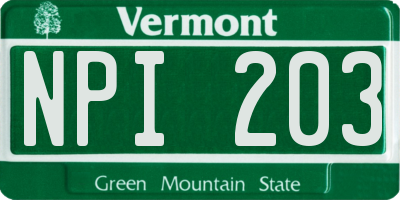 VT license plate NPI203