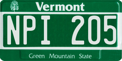 VT license plate NPI205