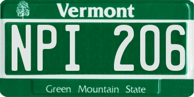 VT license plate NPI206