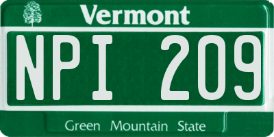 VT license plate NPI209