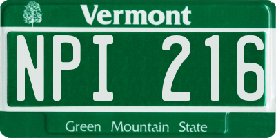 VT license plate NPI216