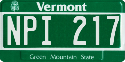 VT license plate NPI217