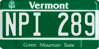 VT license plate NPI289