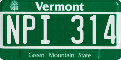 VT license plate NPI314
