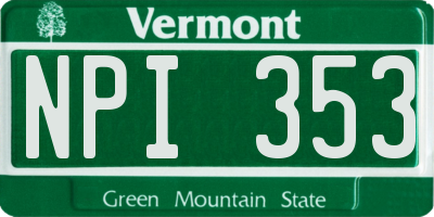 VT license plate NPI353