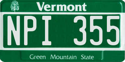 VT license plate NPI355