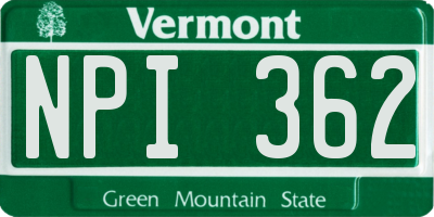 VT license plate NPI362