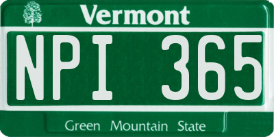 VT license plate NPI365