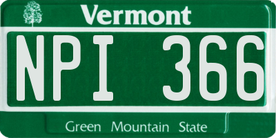 VT license plate NPI366