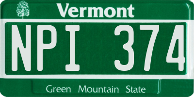 VT license plate NPI374
