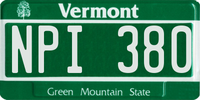 VT license plate NPI380