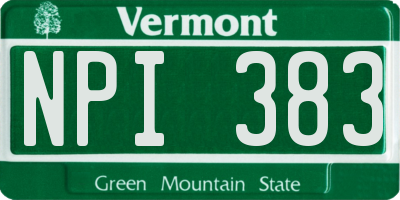 VT license plate NPI383