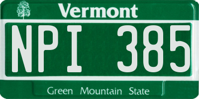 VT license plate NPI385