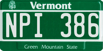 VT license plate NPI386