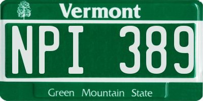 VT license plate NPI389
