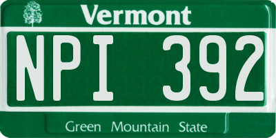 VT license plate NPI392
