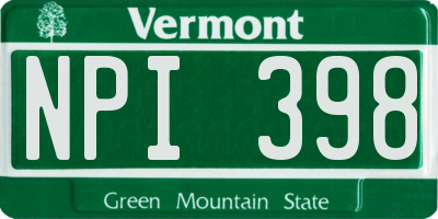 VT license plate NPI398