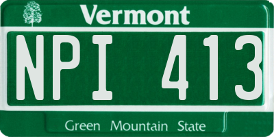 VT license plate NPI413