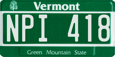 VT license plate NPI418
