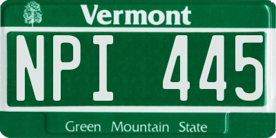 VT license plate NPI445