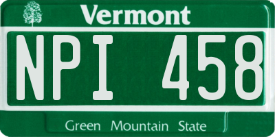 VT license plate NPI458