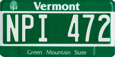 VT license plate NPI472