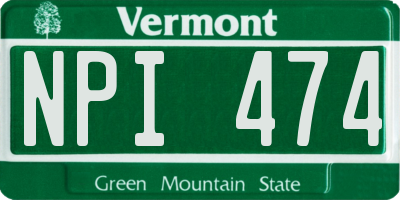 VT license plate NPI474