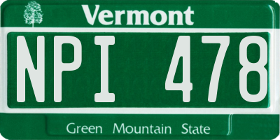 VT license plate NPI478