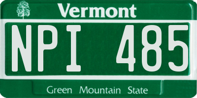 VT license plate NPI485