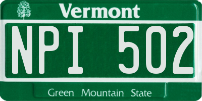 VT license plate NPI502