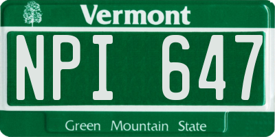 VT license plate NPI647
