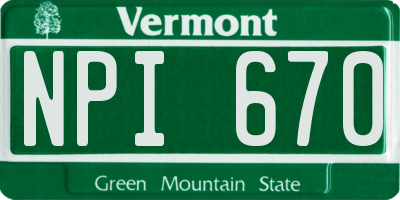 VT license plate NPI670