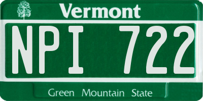 VT license plate NPI722