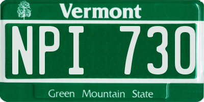 VT license plate NPI730