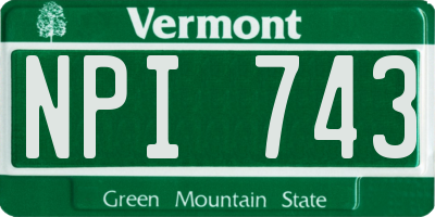 VT license plate NPI743