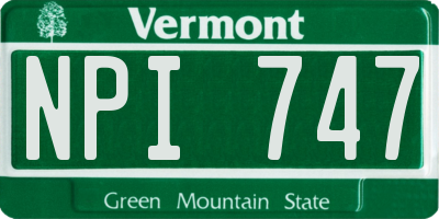VT license plate NPI747